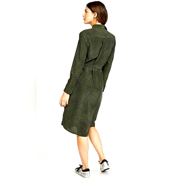 NWOT Rails Alix Silk Belted Shirtdress Dress in Python Olive Green + Black Sz S - Picture 4 of 13